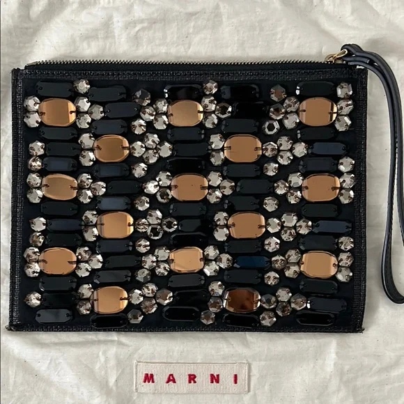 Marni Black and Gold Embellished Clutch - Picture 1 of 4